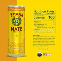Guayakí Yerba Mate, Organic Sparkling Energy Drink Alternative, Classic Gold, 15.5 Oz (Pack of 12) (Packaging May Vary)