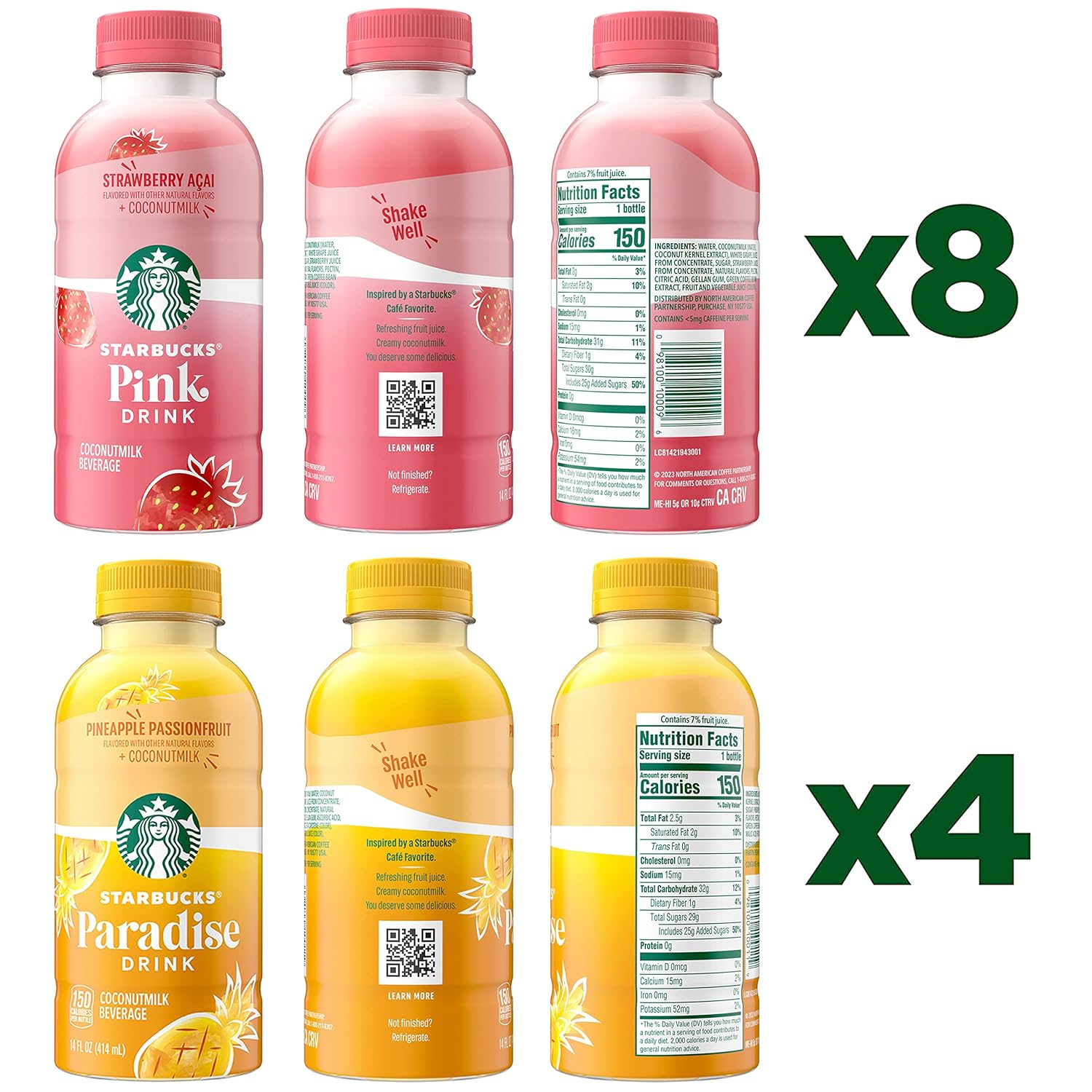 Starbucks Pink & Paradise Drink, 2 Flavor Variety Pack, Coconut Milk, 14oz Bottles (12 Pack)