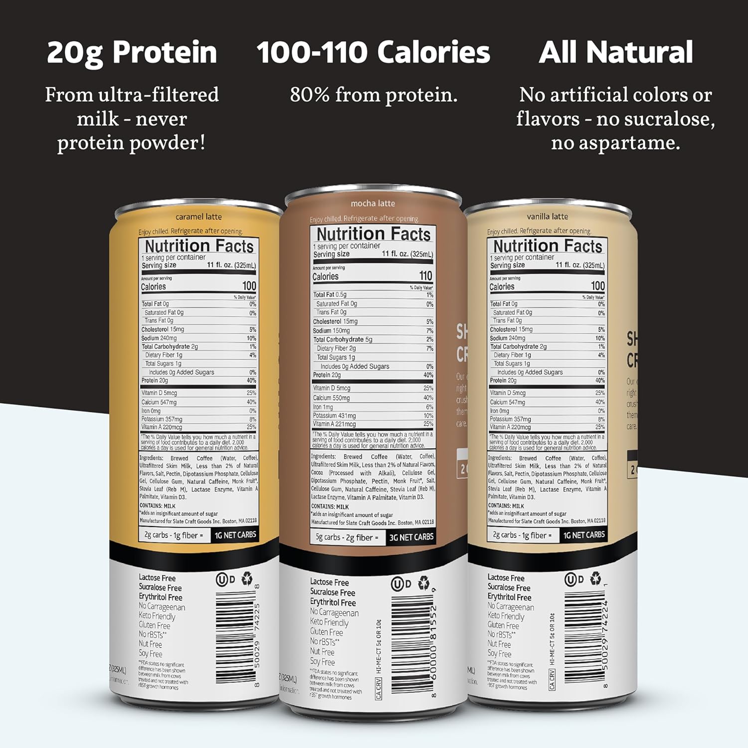 Slate Milk, Iced Coffee - Energy Variety Pack - Caramel Latte, Mocha Latte, Vanilla Latte - 175mg Caffeine, Lactose Free