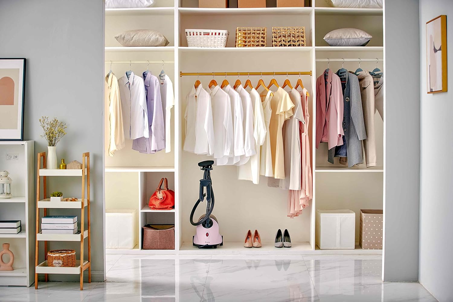 SALAV GS18-DJ Standing Garment Steamer with Roll Wheels for Easy Movement, 1500 watts, Pink