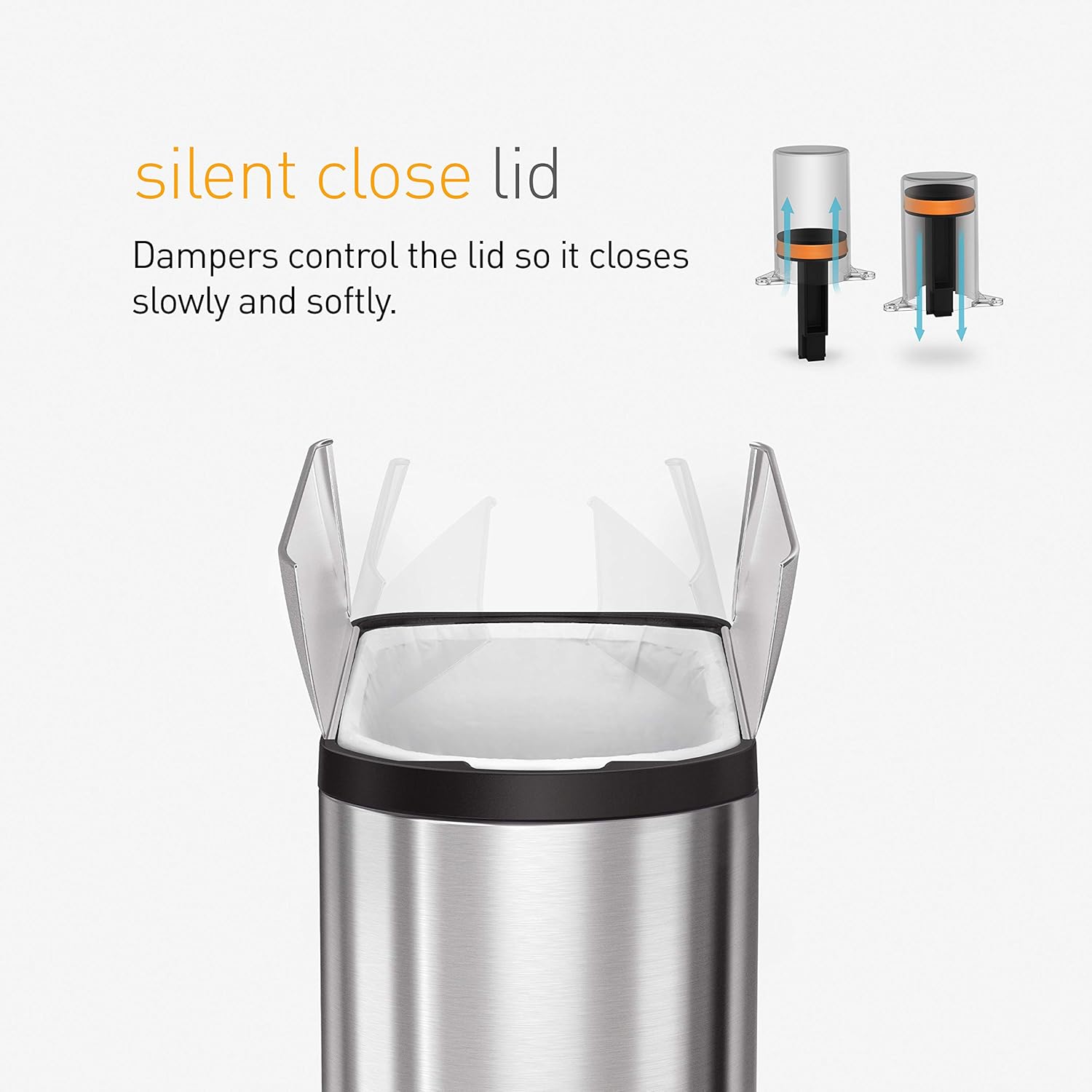 simplehuman 10 Liter / 2.6 Gallon Butterfly Lid Bathroom Step Trash Can, Brushed Stainless Steel with Black Trim