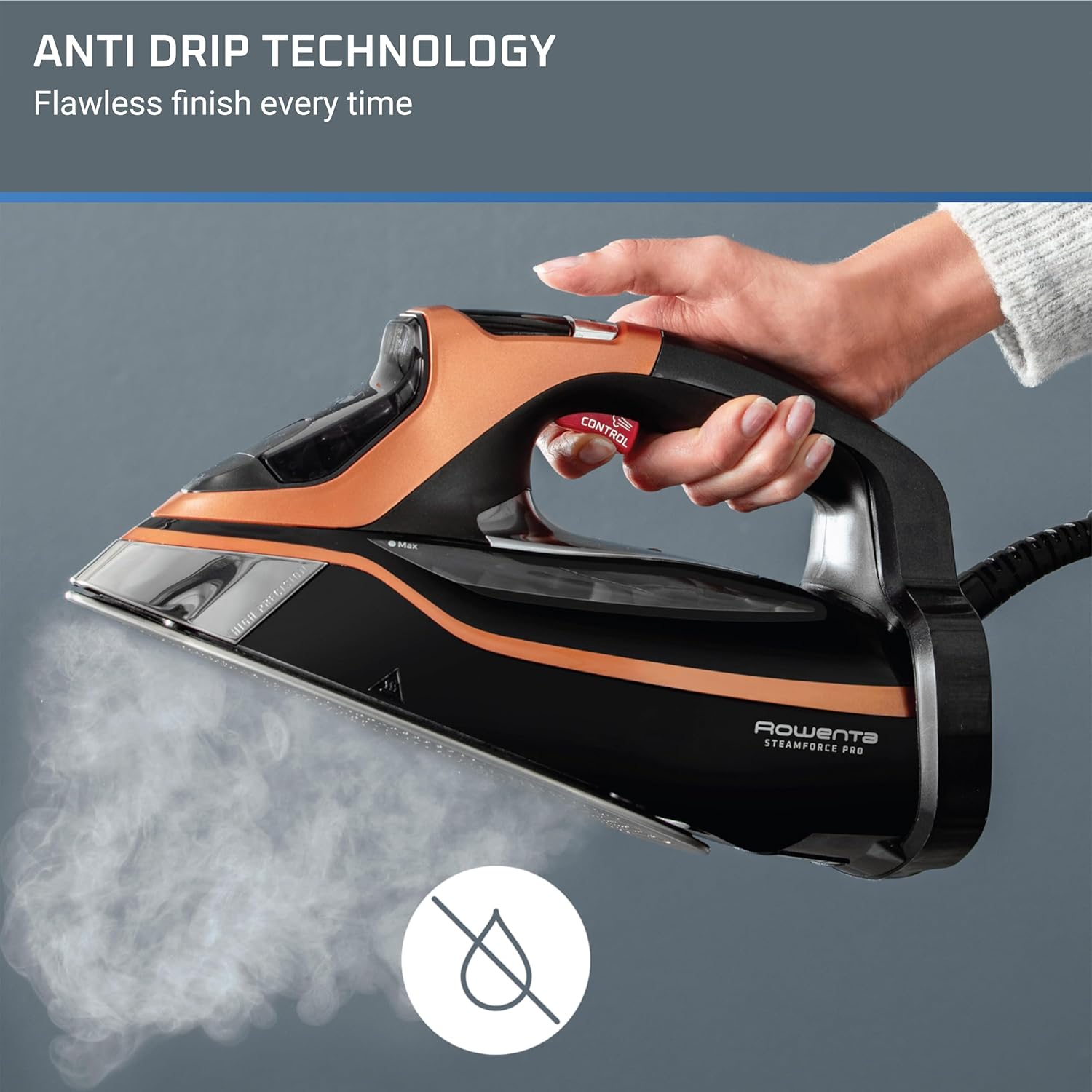 Rowenta Iron Steam Force Pro Stainless Steel Soleplate Steam Iron for Clothes, 400 Microsteam Holes, 1850 Watts