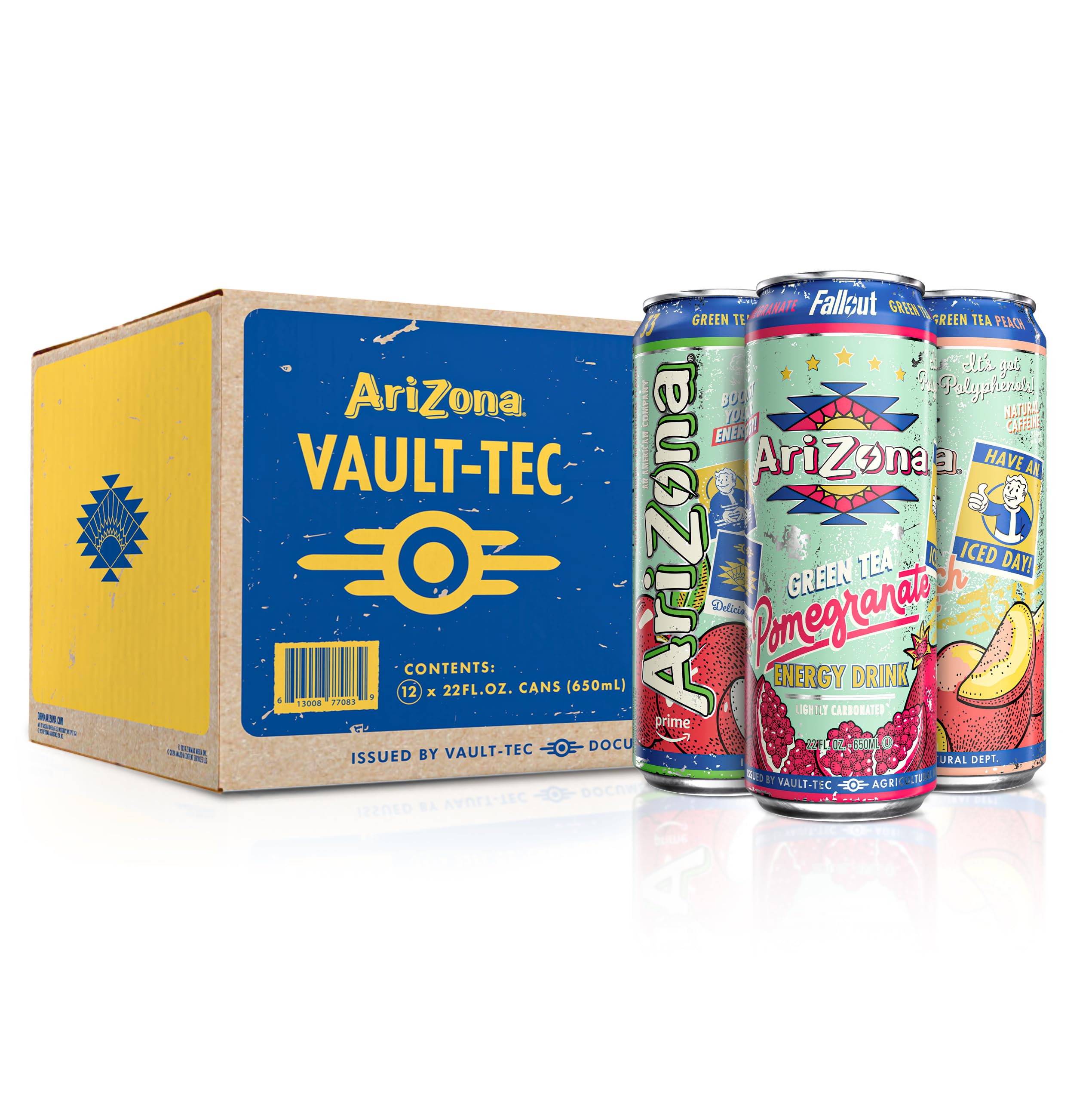 AriZona x Fallout Green Tea Energy Drink, 12pk 22 fl oz, Variety Pack - 3 Flavors - 234mg Natural Caffeine per Can