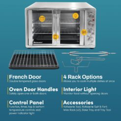 Elite Gourmet ETO-4510M French Door 47.5Qt, 18-Slice Convection Oven 4-Control Knobs, Stainless Steel