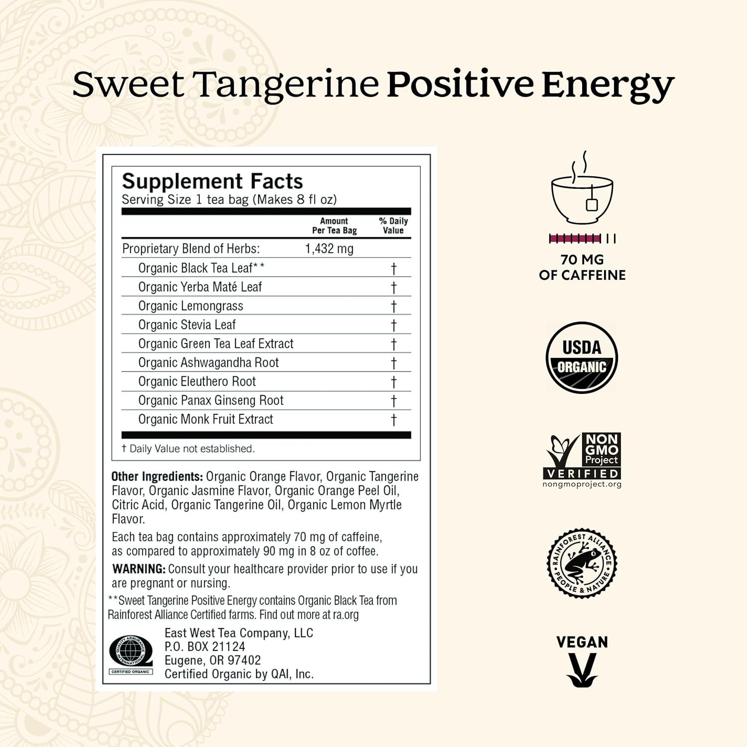 Yogi Sweet Tangerine Positive Energy Tea - 16 Tea Bags per Pack (6 Packs) - Organic Tangerine Energy Tea