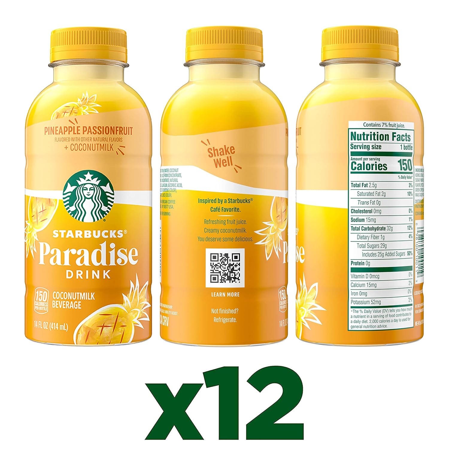 Starbucks Paradise Drink, Pineapple Passionfruit with Coconut Milk, 14oz Bottles (12 Pack)