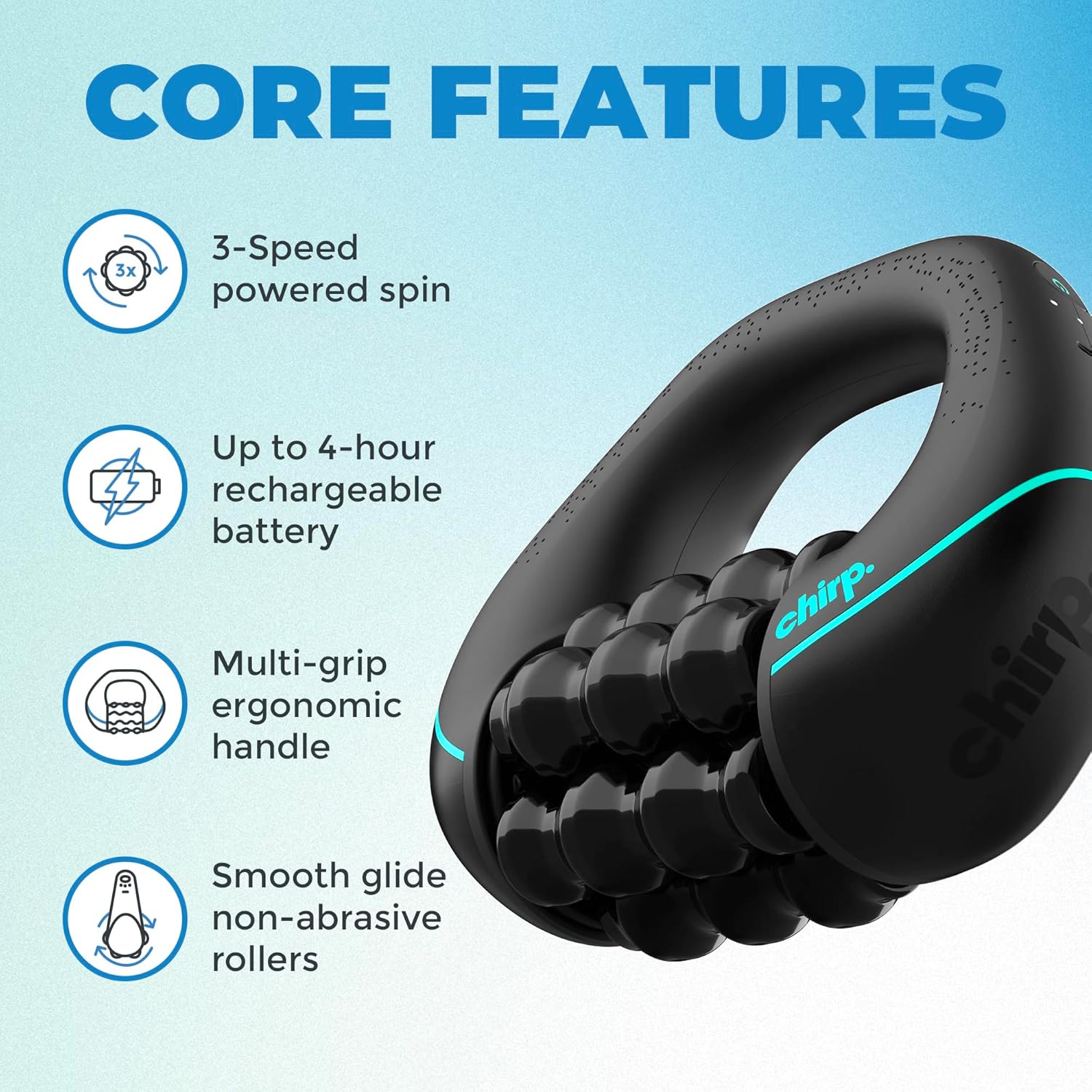 Chirp RPM Mini - Rolling Percussive Massager, Percussive Therapy, Whole Body Relief, Deep Tissue and Muscle Recovery, 3-Speed Spin