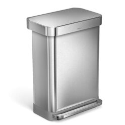 simplehuman 55 Liter, 14.5 Gallon Rectangular Hands-Free Kitchen Step Trash Can with Soft-Close Lid, Brushed Stainless Steel