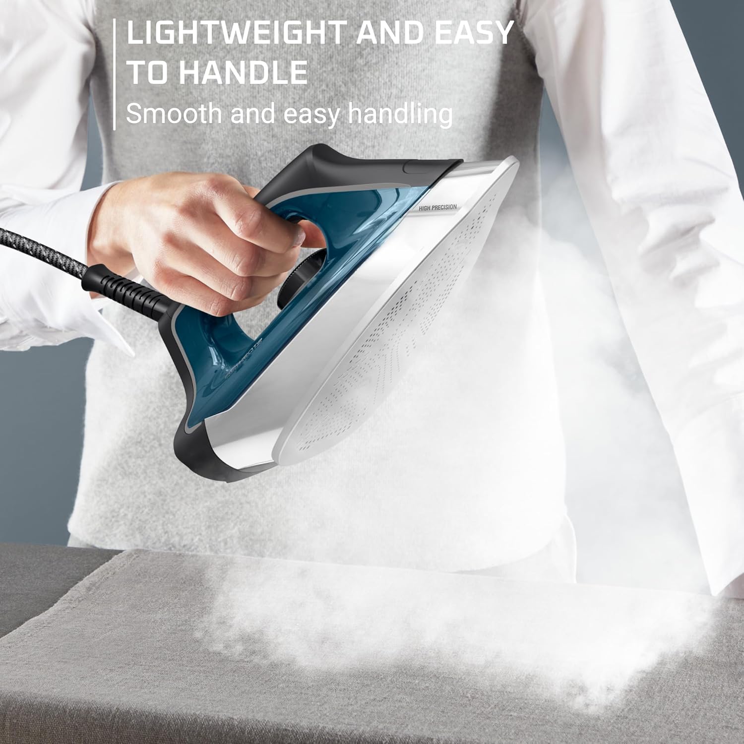 Rowenta Steam Iron for Clothes, Steam Pro Stainless Steel Soleplate, 1.1L Removable Tank, 1800W, Blue