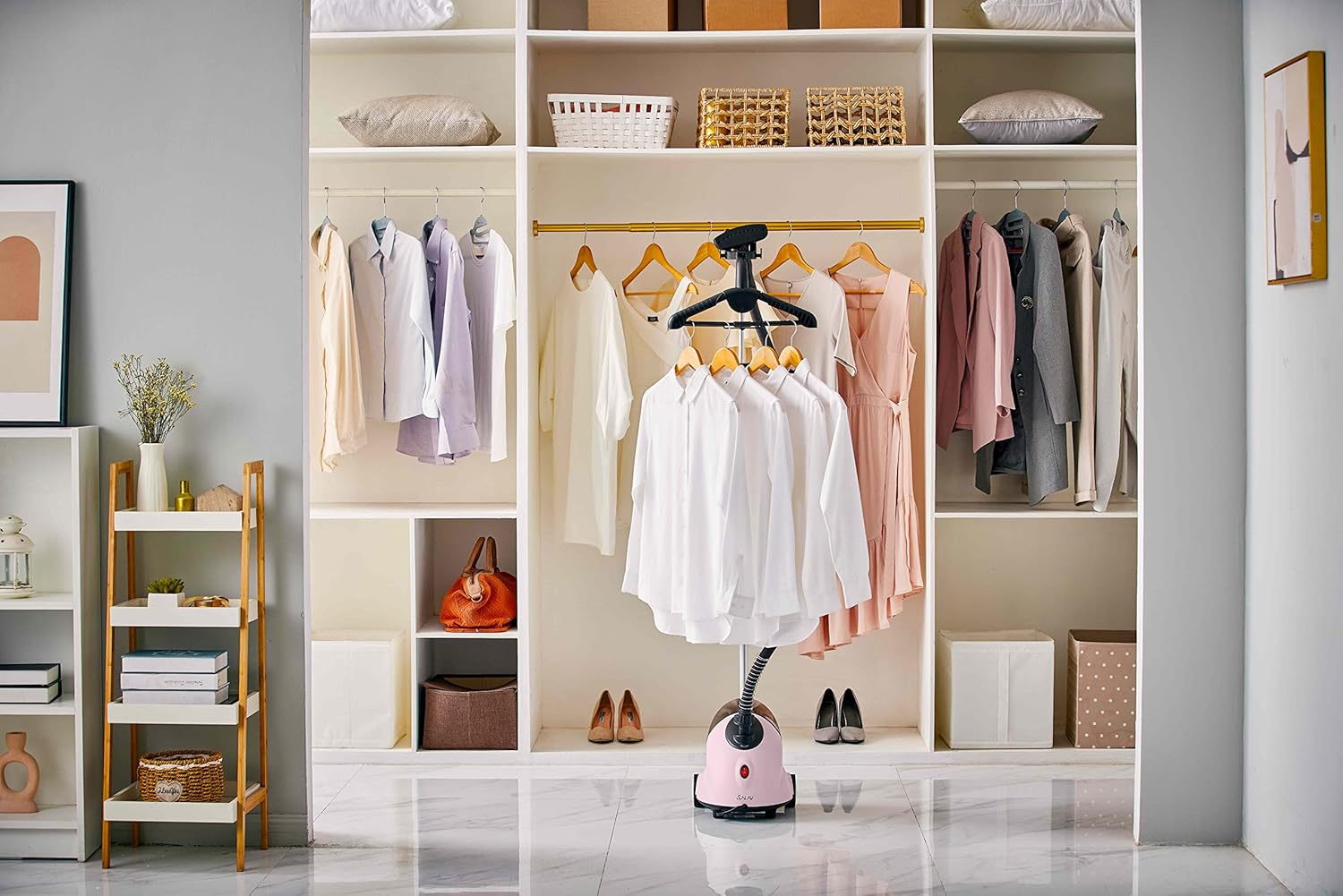 SALAV GS18-DJ Standing Garment Steamer with Roll Wheels for Easy Movement, 1500 watts, Pink