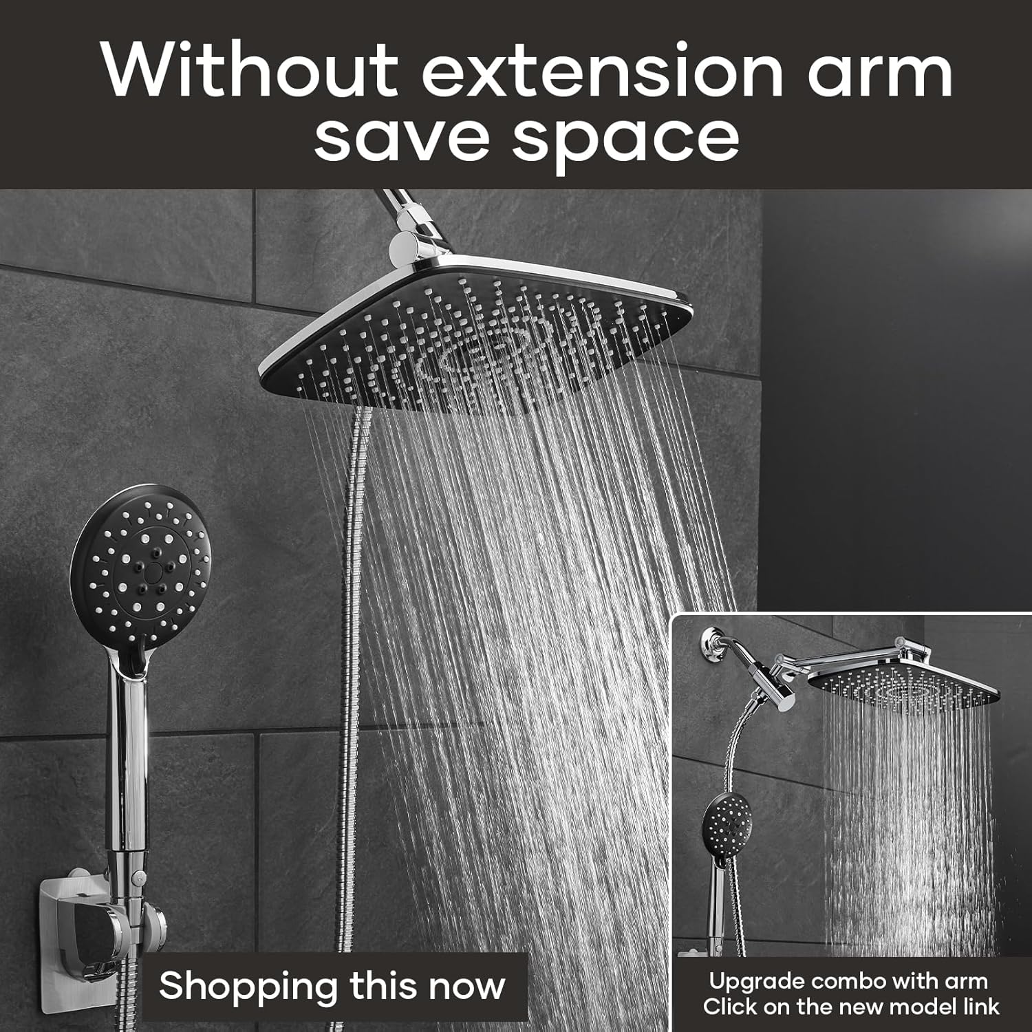 Veken 11.8 Inch High Pressure Rain Shower Head -Shower Heads with 5 Modes Handheld Spray Combo - Chrome