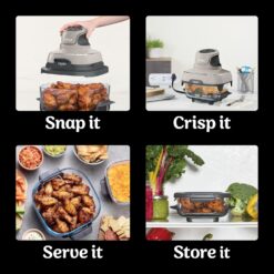 Ninja Crispi Air Fryer, Microwave, Freezer & Dishwasher Safe, Non Toxic Glass Portable Cooking System, 4 QT & 6 Cup Glass Containers, Stone, FN101ST