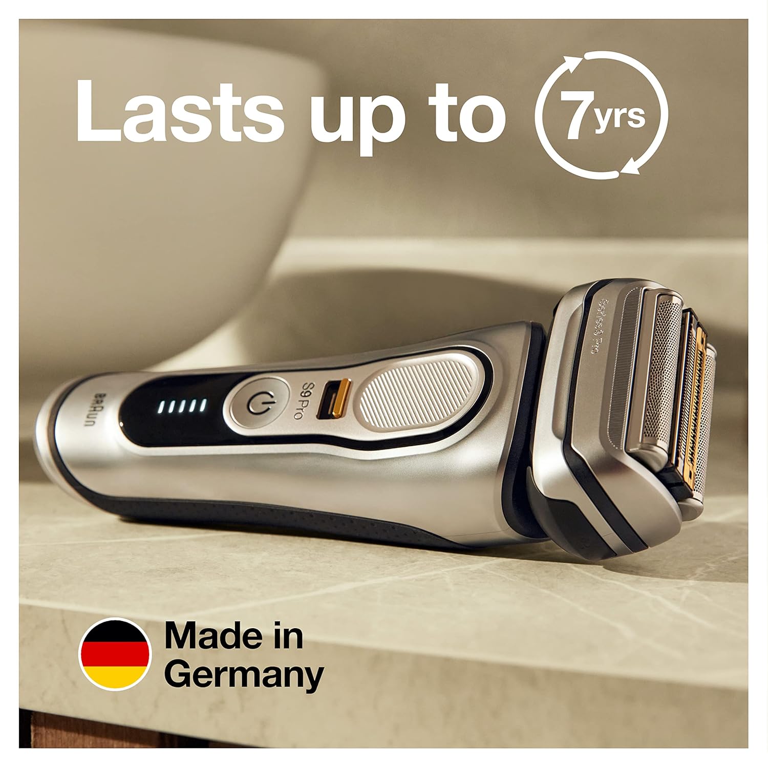 Braun Electric Razor for Men, Waterproof Foil Shaver, Series 9 Pro 9477cc, Wet & Dry Shave, with Portable Charging Case, Silver