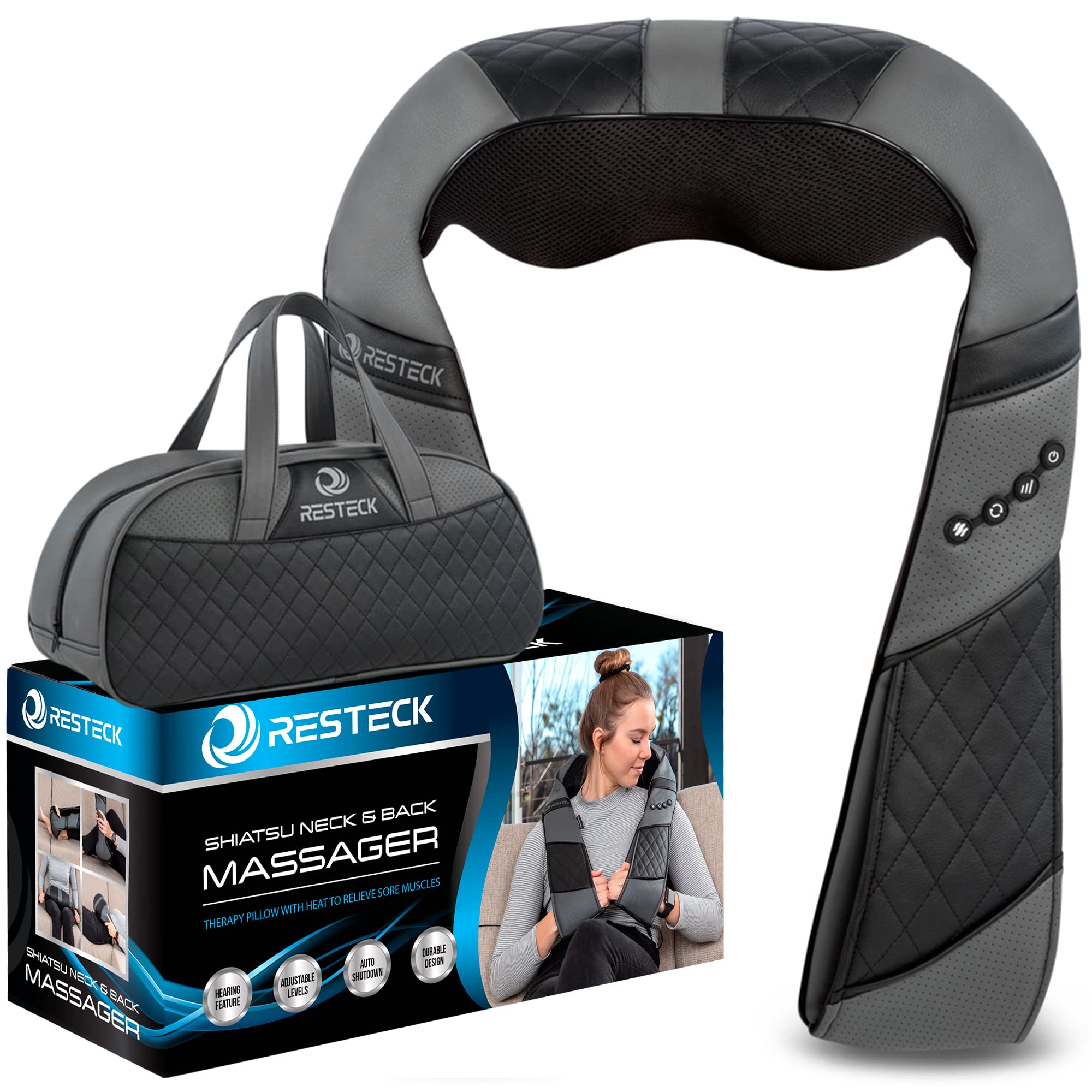 RESTECK Massagers for Neck and Back with Heat - Deep Tissue 3D Kneading Pillow, Electric Shiatsu Shoulder Massage, Foot, Legs,Body