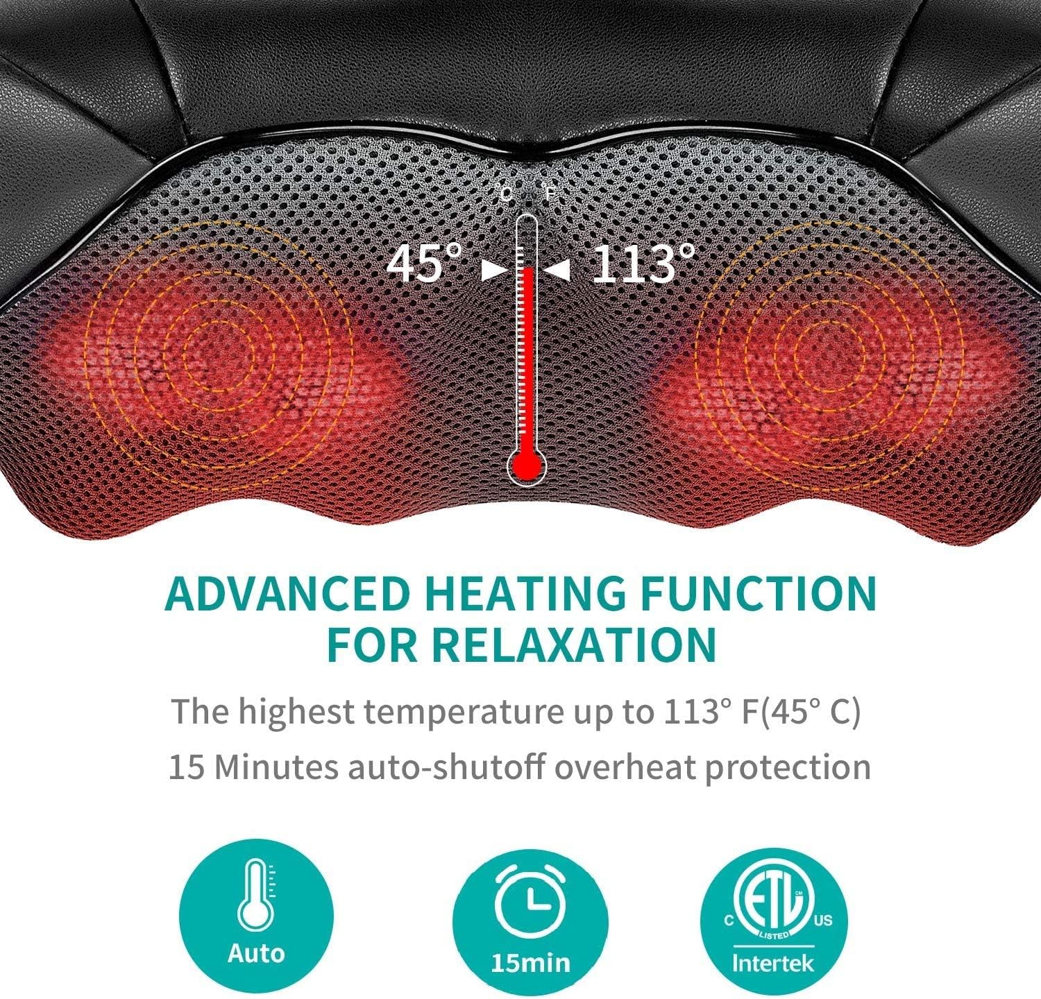 Shiatsu Neck and Back Massager with Soothing Heat, Nekteck Electric Deep Tissue 3D Kneading Massage Pillow
