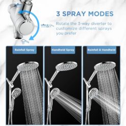 Dual Handheld Shower Head Combo, 2-in-1 Rain Shower Heads System 8 Inch Rainfall Shower Head, Chrome