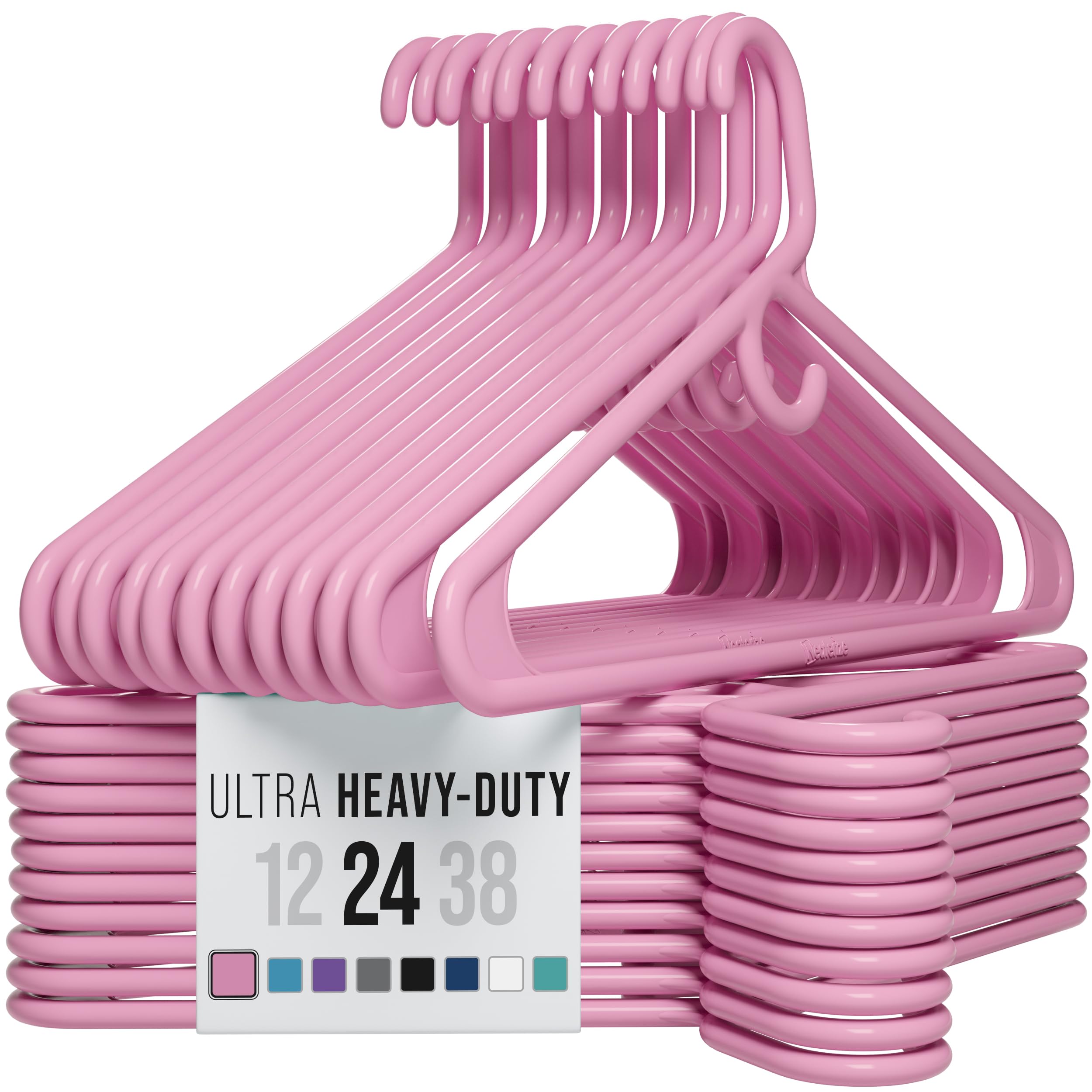 NEATERIZE Ultra Heavy Duty Plastic Clothes Hangers - Pink - Durable Coat, Suit and Clothes Hanger. Perchas De Ropa (24 Pack - Pink)