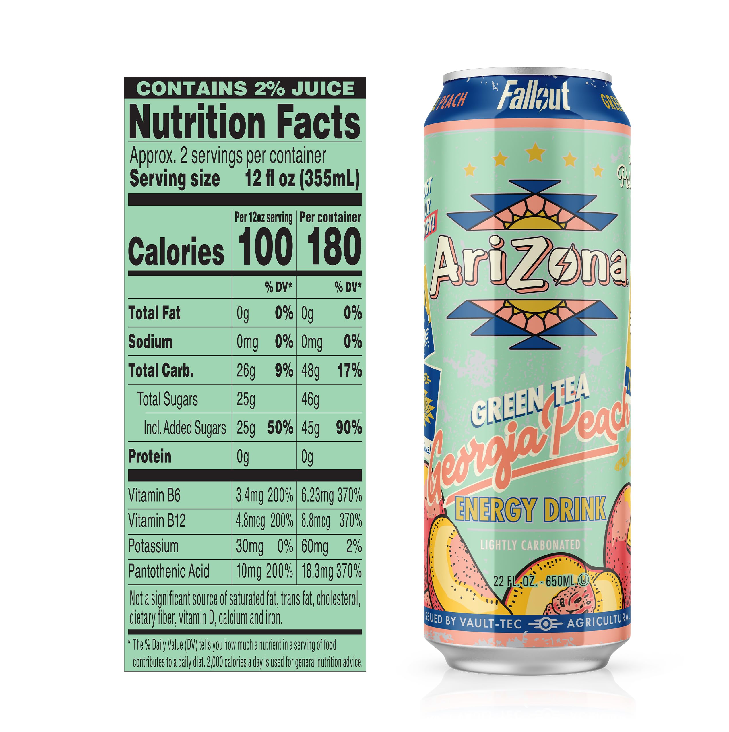 AriZona x Fallout Georgia Peach Green Tea - 234mg Natural Caffeine per Can