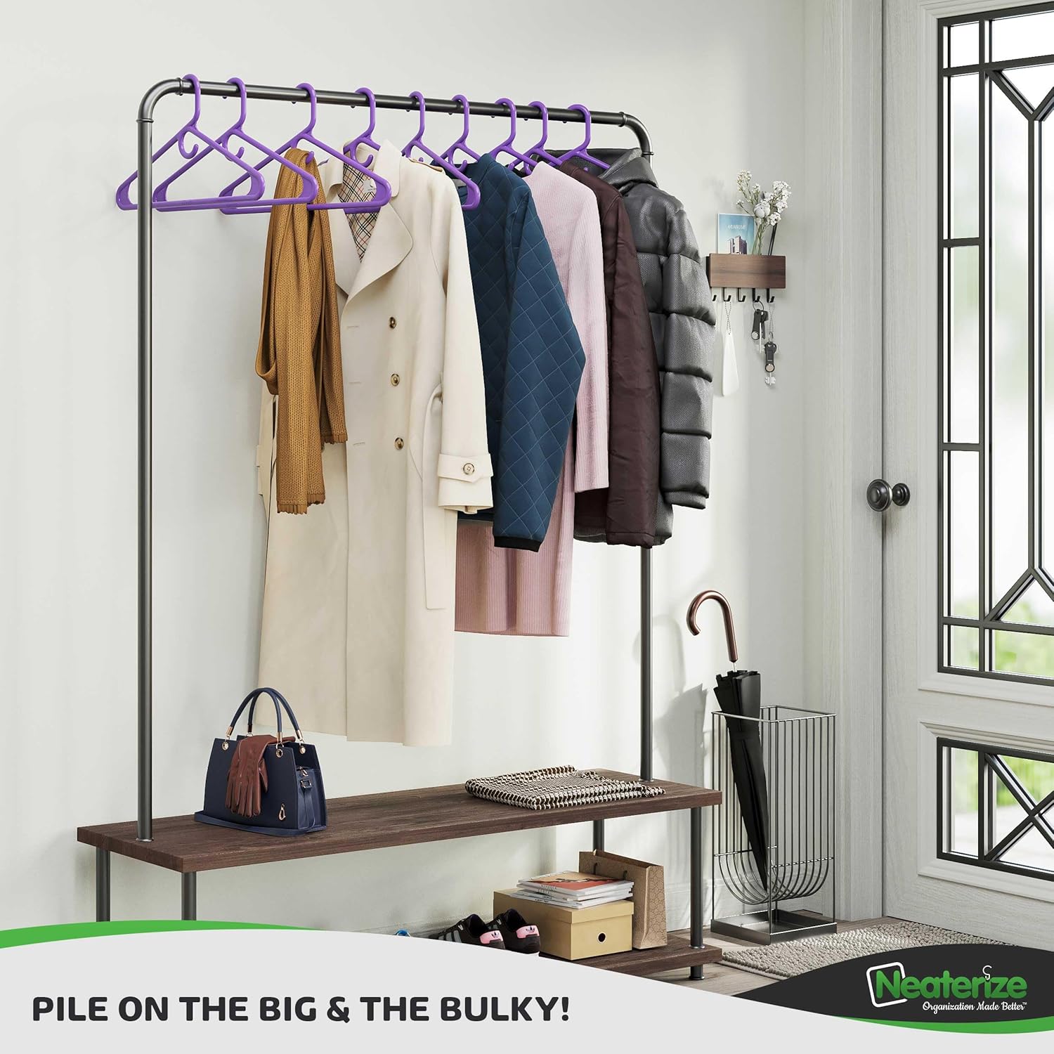 NEATERIZE Ultra Heavy Duty Plastic Clothes Hangers - Purple - Durable Coat, Suit and Clothes Hanger. Perchas De Ropa (24 Pack - Purple)