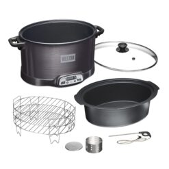 WESTON BRANDS 2-in-1 Indoor Electric Smoker & Programmable Slow Cooker, 6 Quart, With 3-Tier Smoking Rack for Meat, Black