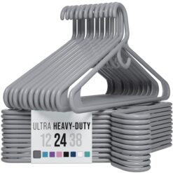 NEATERIZE Ultra Heavy Duty Plastic Clothes Hangers - Grey - Durable Coat, Suit and Clothes Hanger. Perchas De Ropa (24 Pack - Grey)