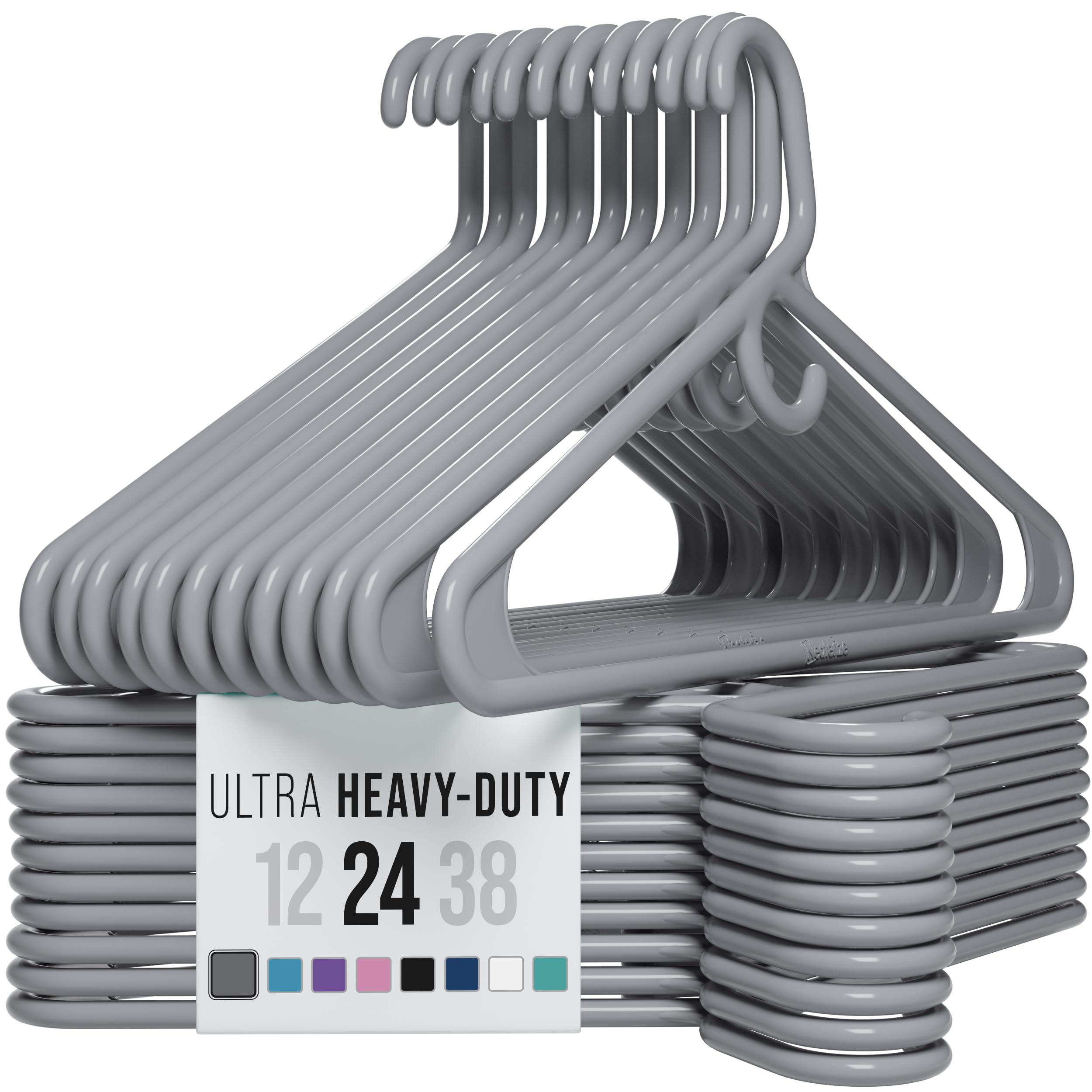 NEATERIZE Ultra Heavy Duty Plastic Clothes Hangers - Grey - Durable Coat, Suit and Clothes Hanger. Perchas De Ropa (24 Pack - Grey)