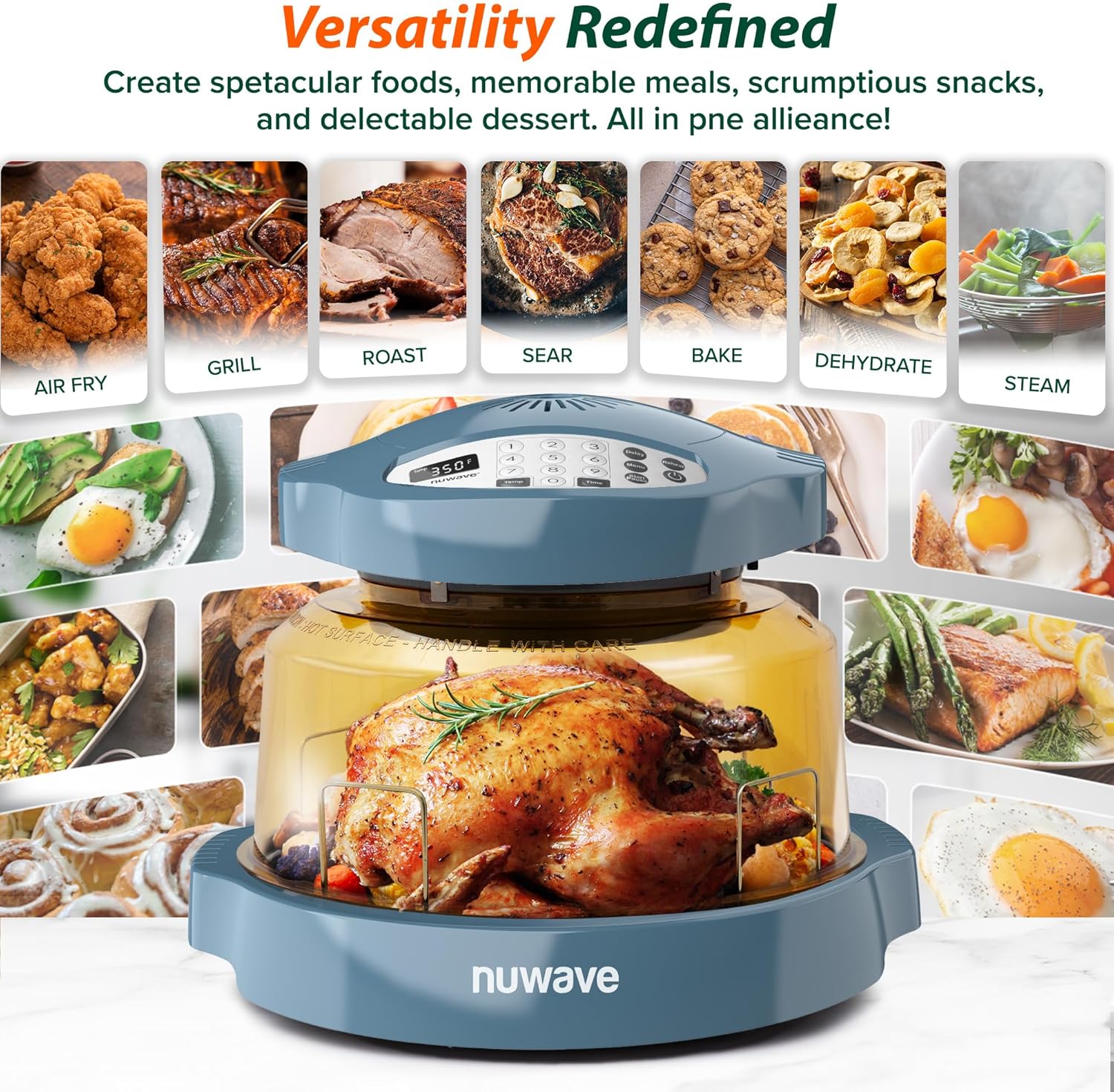 Nuwave Pro Plus 2 Infra-Red Oven, Countertop, Convection, Cook Fresh or Frozen, Tough Power Dome, Cozy Blue