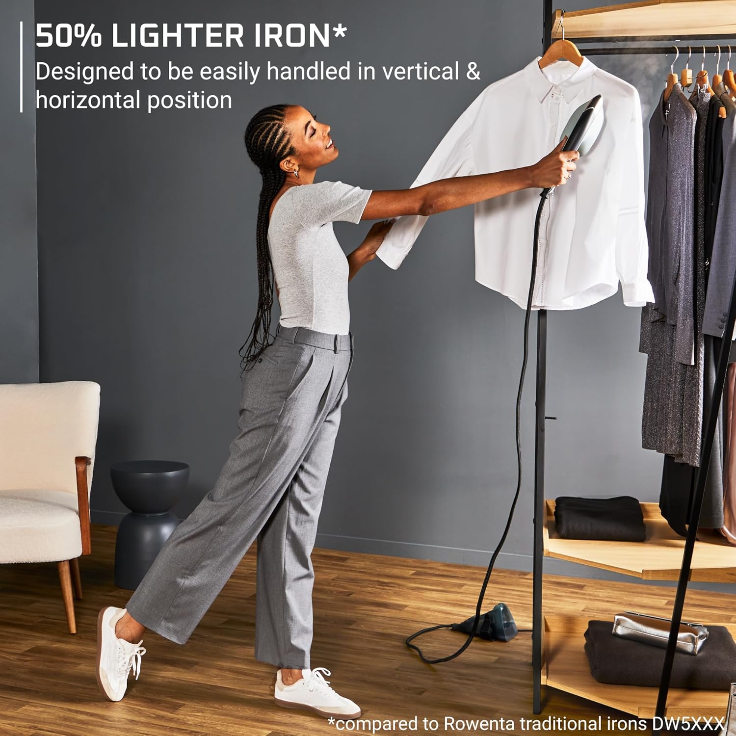 Rowenta 2-in-1 Duo Force Iron and Steamer for Clothes, 1700W Steam Iron, Stainless Steel Soleplate, Ultra-lightweight, Black & Green