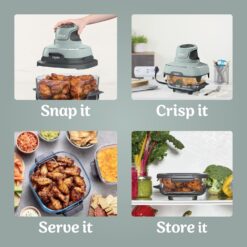 Ninja Crispi Air Fryer, Microwave, Freezer & Dishwasher Safe, Non Toxic Glass Portable Cooking System, 4 QT & 6 Cup Glass Containers, Green, FN101SG