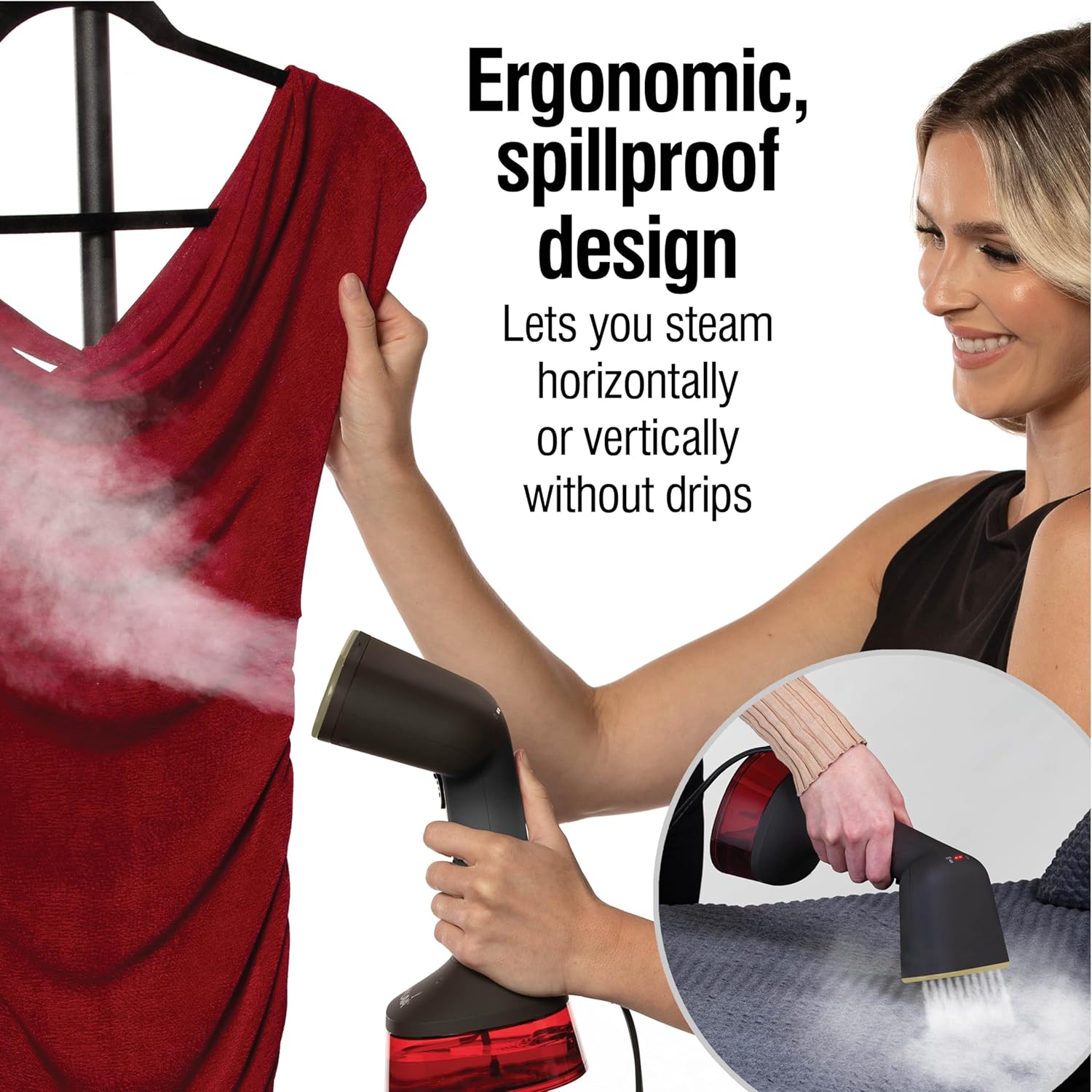 CHI Handheld Garment Steamer for Clothes, 2 Continuous Steam Modes, Full-Size 300 ml Capacity Water Tank, 1600 Watts, Red (11590)