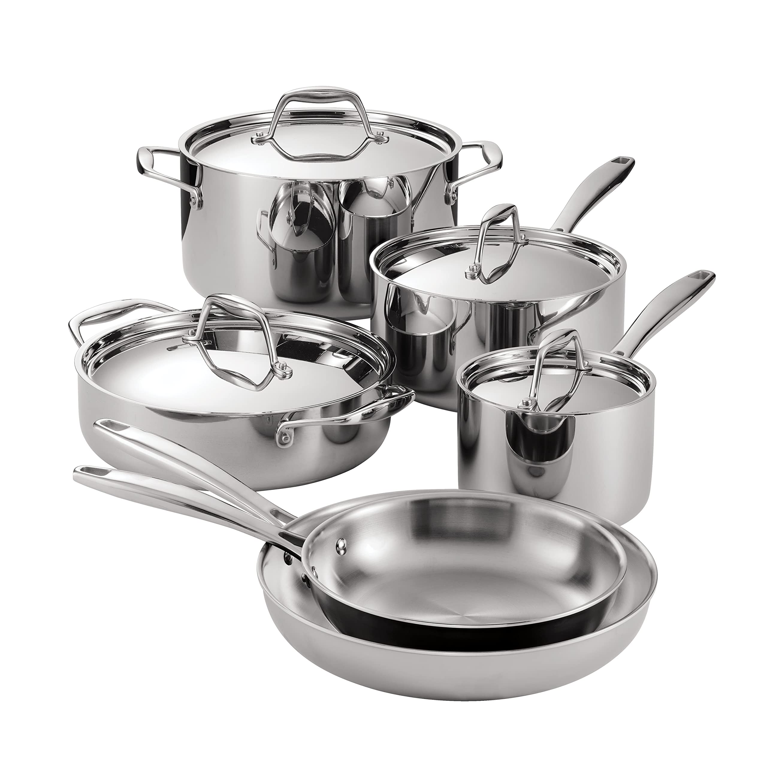 Tramontina Tri-Ply Clad Stainless Steel 10-Piece Cookware Set with Lids, Pots and Pans Kitchen Set
