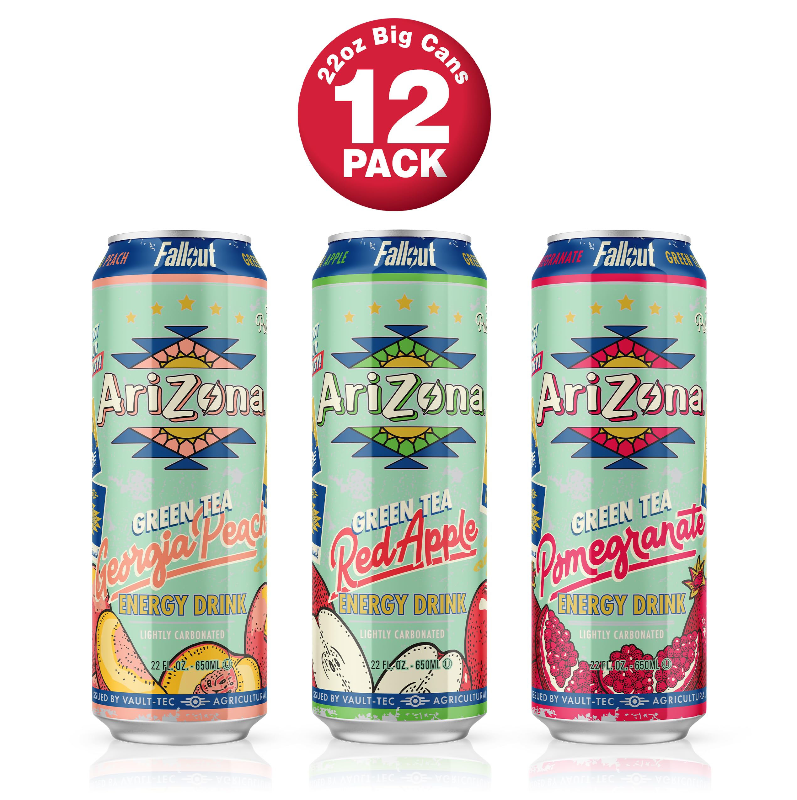 AriZona x Fallout Green Tea Energy Drink, 12pk 22 fl oz, Variety Pack - 3 Flavors - 234mg Natural Caffeine per Can