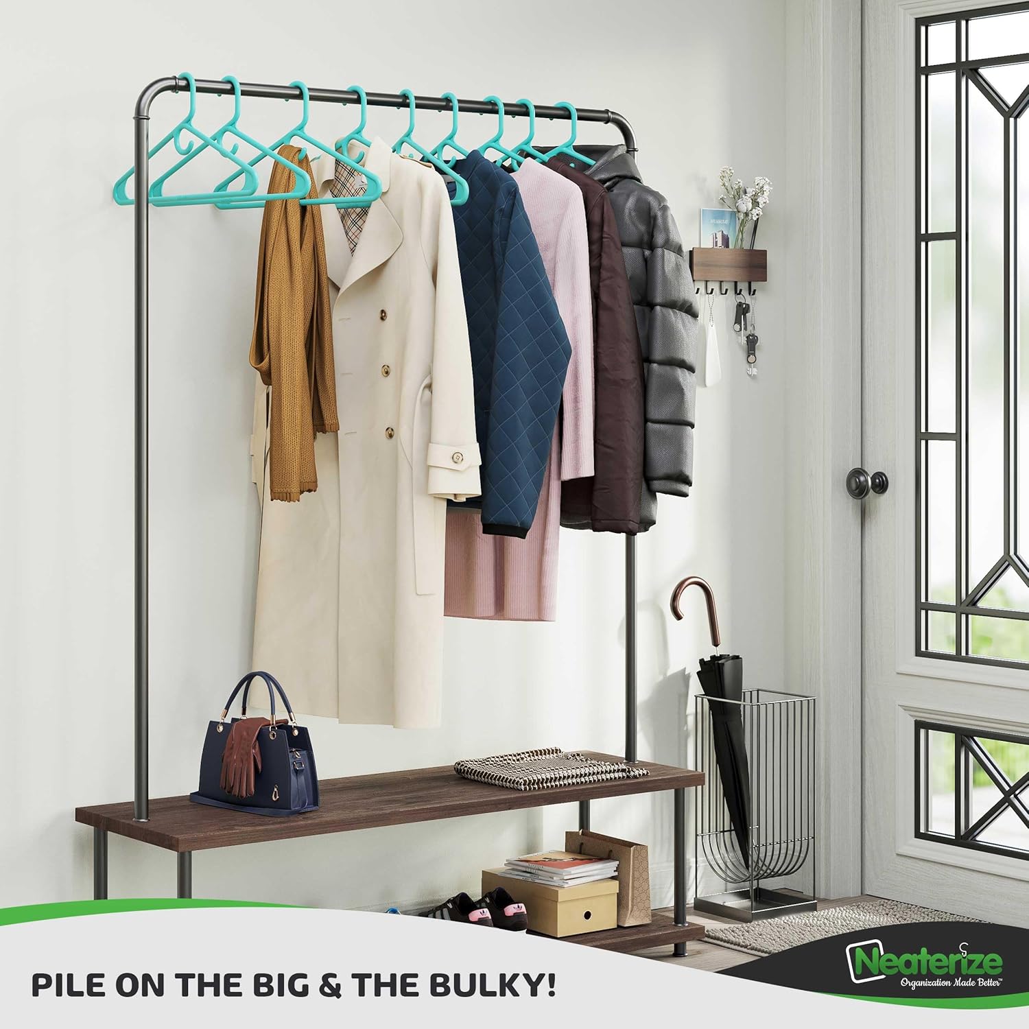 NEATERIZE Ultra Heavy Duty Plastic Clothes Hangers - Aqua - Durable Coat, Suit and Clothes Hanger. Perchas De Ropa (24 Pack - Aqua)