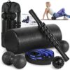 BORNEW Foam Roller Set - High Density Back Roller, Muscle Roller Stick, 2 Foot Fasciitis Ball