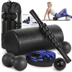 BORNEW Foam Roller Set - High Density Back Roller, Muscle Roller Stick, 2 Foot Fasciitis Ball