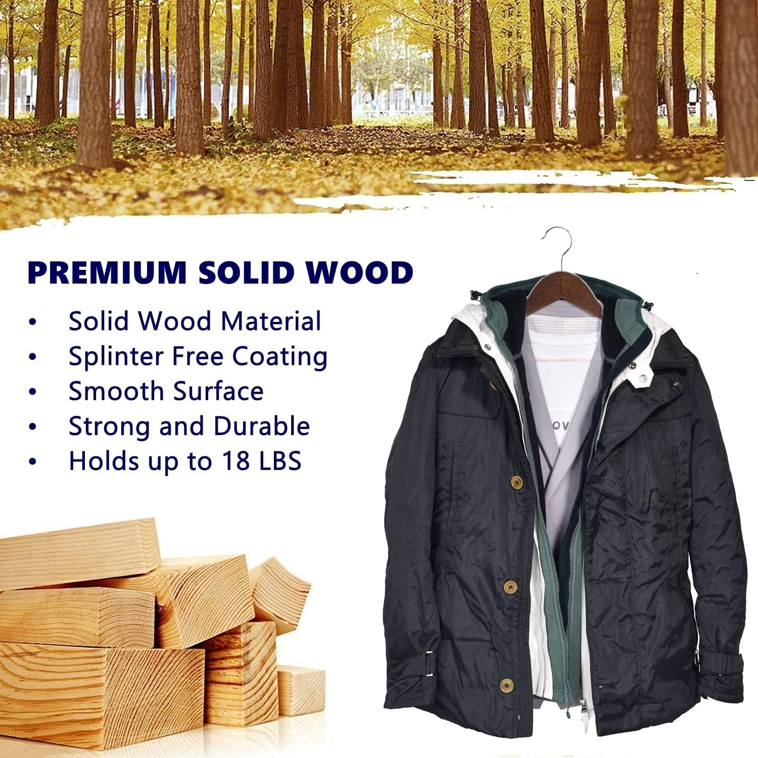 Amber Home 30 Pack Vintage Wooden Coat Hangers, Walunt Wood Suit Hangers with Non Slip Pant Bar (Retro, 30)