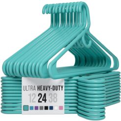 NEATERIZE Ultra Heavy Duty Plastic Clothes Hangers - Aqua - Durable Coat, Suit and Clothes Hanger. Perchas De Ropa (24 Pack - Aqua)