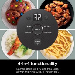 Ninja Crispi Air Fryer, Microwave, Freezer & Dishwasher Safe, Non Toxic Glass Portable Cooking System, 4 QT & 6 Cup Glass Containers, Green, FN101SG