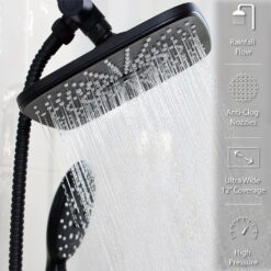 Veken 11.8 Inch High Pressure Rain Shower Head -Shower Heads with 5 Modes Handheld Spray Combo - Matte Black