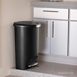 simplehuman 50 Liter, 13 Gallon Semi-Round Kitchen Step Trash Can with Secure Slide Lock, Grey Plastic