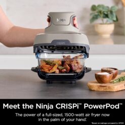 Ninja Crispi Air Fryer, Microwave, Freezer & Dishwasher Safe, Non Toxic Glass Portable Cooking System, 4 QT & 6 Cup Glass Containers, Stone, FN101ST