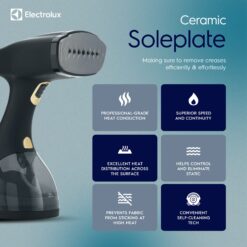 Electrolux Steamer for Clothes, 1500 Watt Portable Handheld Fabric and Garment Steamer with Lint Remover & Fabric Brush, Black