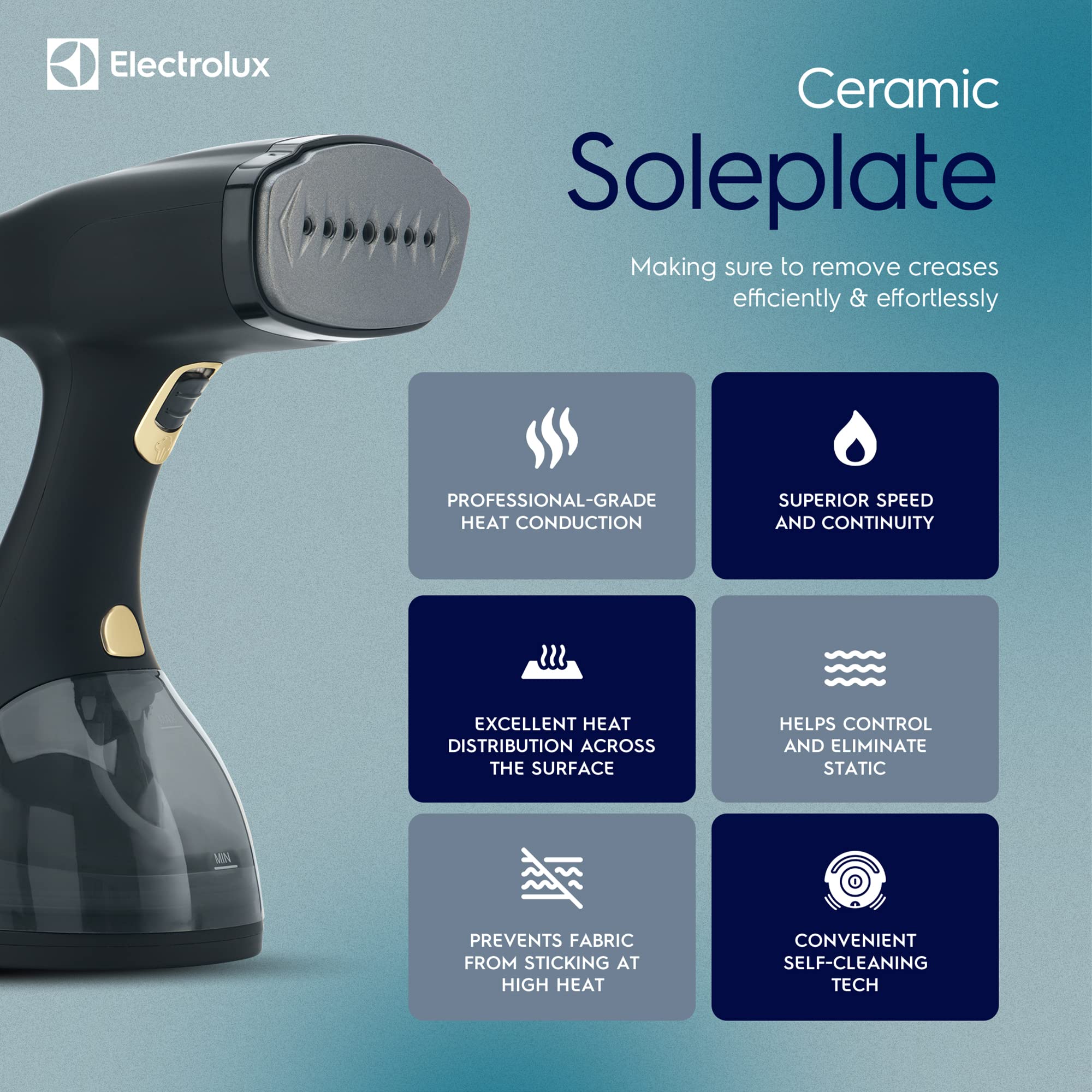 Electrolux Steamer for Clothes, 1500 Watt Portable Handheld Fabric and Garment Steamer with Lint Remover & Fabric Brush, Black