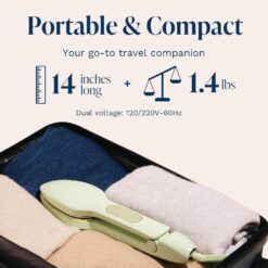Nori Press Travel Steam Iron - Handheld Iron With Optional Steam Feature - No Ironing Board Required - Green