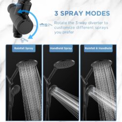 Dual Handheld Shower Head Combo, 2-in-1 Rain Shower Heads System 8 Inch Rainfall Shower Head, Black