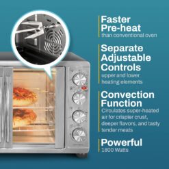 Elite Gourmet ETO-4510M French Door 47.5Qt, 18-Slice Convection Oven 4-Control Knobs, Stainless Steel