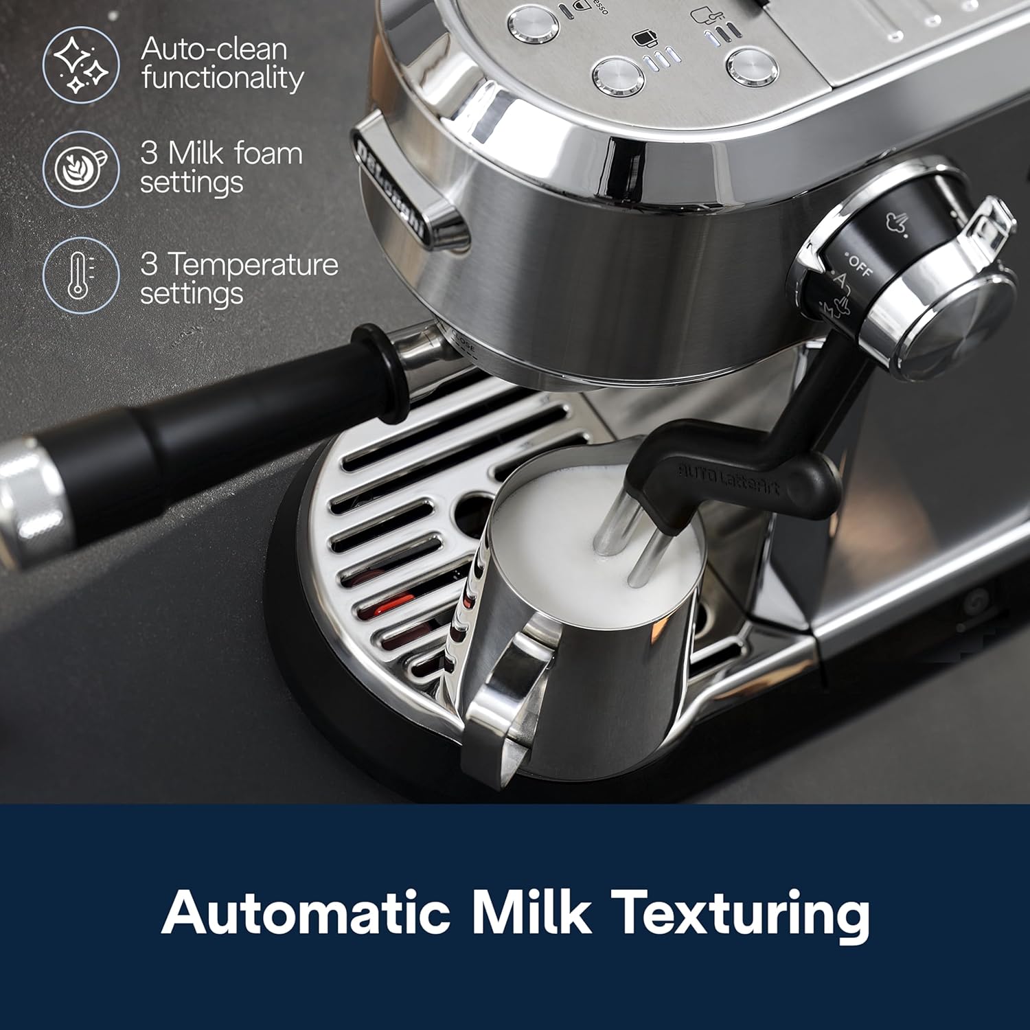 De'Longhi Dedica Maestro Plus Espresso Machine with Automatic Steam Wand for Latte, Cappuccino, Coffee, Stainless Steel, EC950M