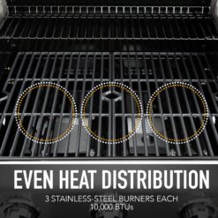 Kenmore 3-Burner Propane Gas Grill with Foldable Side Tables for Outdoor BBQ, Black