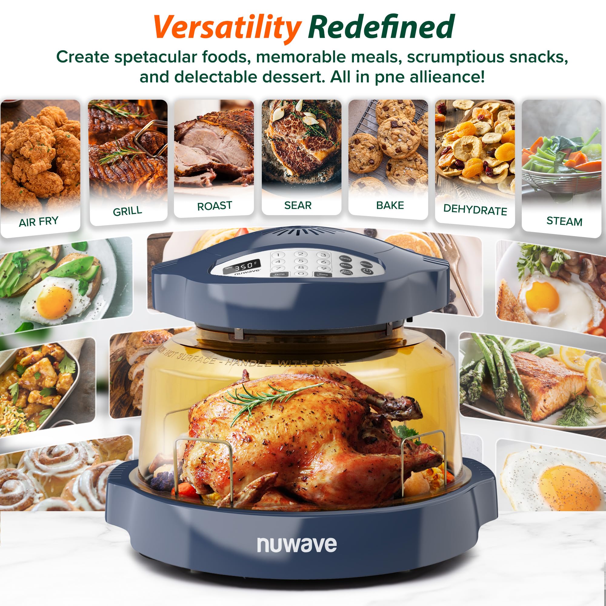 Nuwave Pro Plus 2 Infra-Red Oven, Countertop, Convection, Cook Fresh or Frozen, Tough Power Dome, Deep Blue