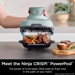 Ninja Crispi Air Fryer, Microwave, Freezer & Dishwasher Safe, Non Toxic Glass Portable Cooking System, 4 QT & 6 Cup Glass Containers, Green, FN101SG